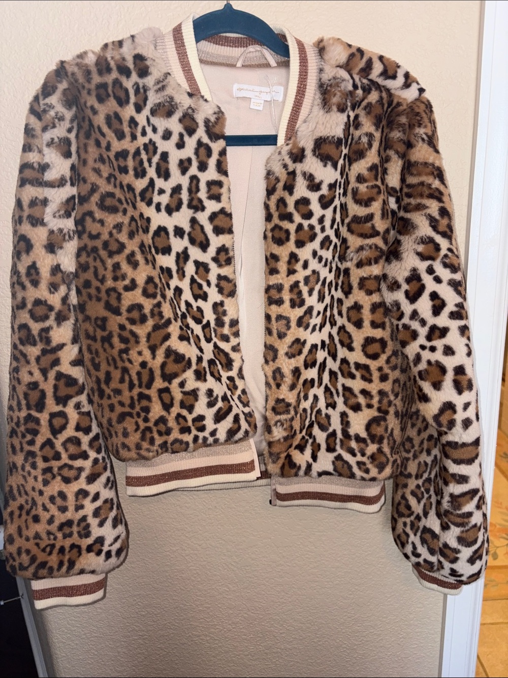 Spiritual Gangster Leopard Print Faux Fur Bomber Jacket